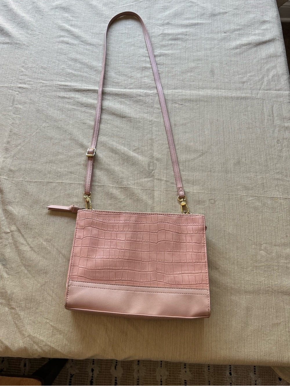 Bueno Pink Croc-Embossed Adjustable Crossbody Bag with Gold Hardware